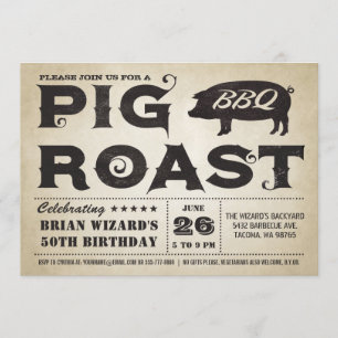 Vintage Pig Roast BBQ Birthday Invitation