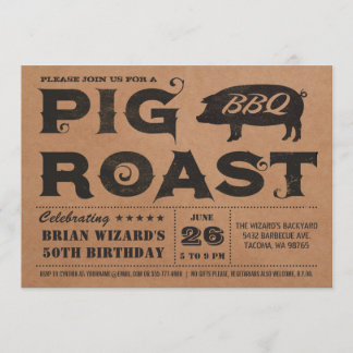 Vintage Pig Roast BBQ Birthday Invitation Kraft