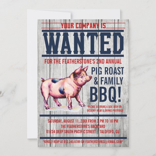 Vintage Pig Roast Family BBQ Invitations (Front)