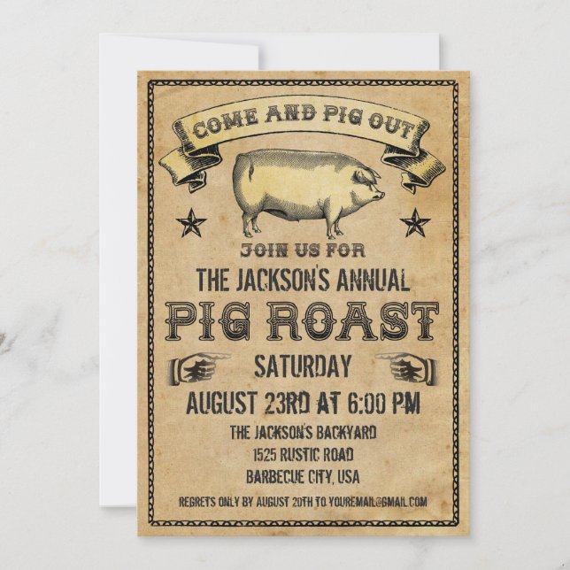 Vintage Pig Roast Invitation (Front)