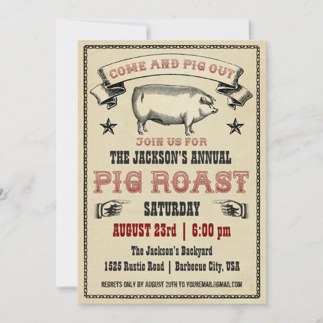 Vintage Pig Roast Invitation II (Front)