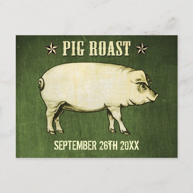 Vintage Pig Roast Postcard Invitation II (Green) (Front)