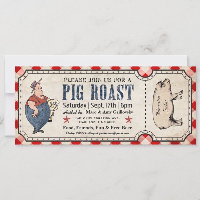 Vintage Pig Roast Ticket Invitations (Front)