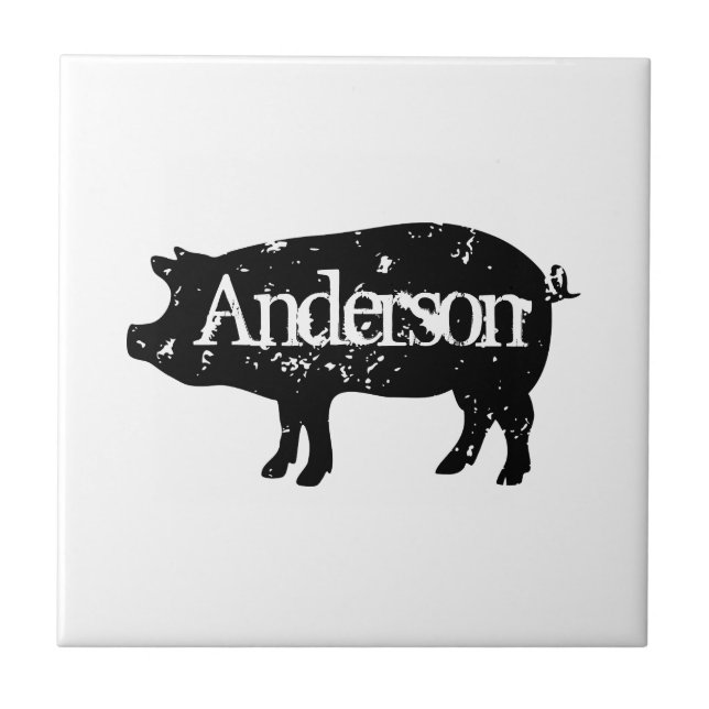 Vintage pig silhoutte custom square tile (Front)