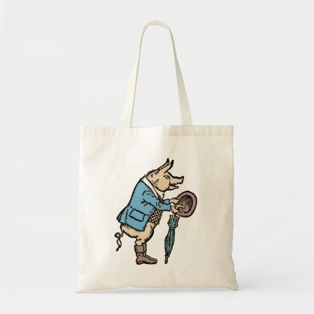 Vintage Pig Wearing Jacket Tote Bag (Front)