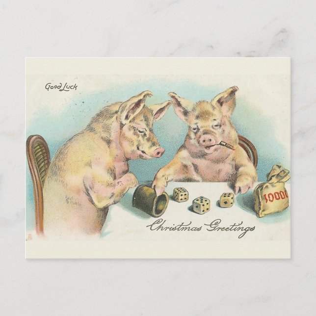 Vintage Pigs Playing Dice Postcard (Front)