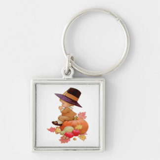 Vintage Pilgrim Boy Praying on Pumpkin Key Ring