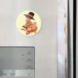 Vintage Pilgrim Boy Praying on Pumpkin Magnet