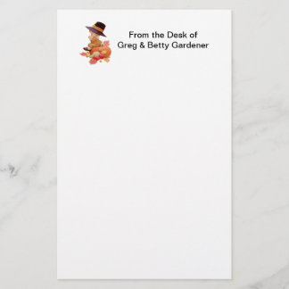 Vintage Pilgrim Boy Praying on Pumpkin Stationery