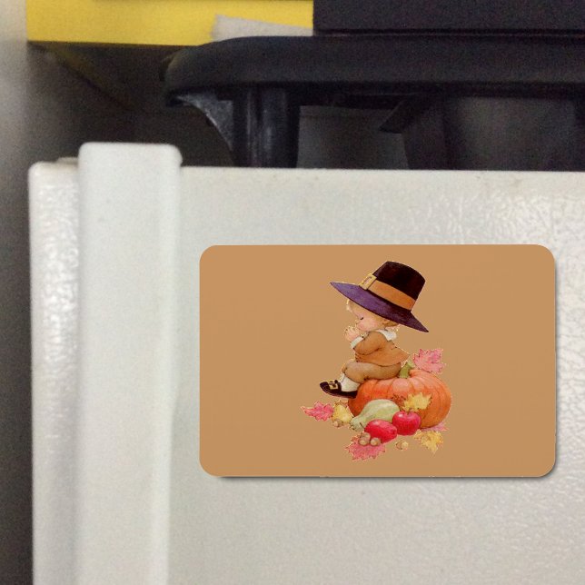 Vintage Pilgrim Boy Praying on Pumpkin, ZSSG Magnet (Vintage Pilgrim Boy Praying on Pumpkin Flexible Magnet)
