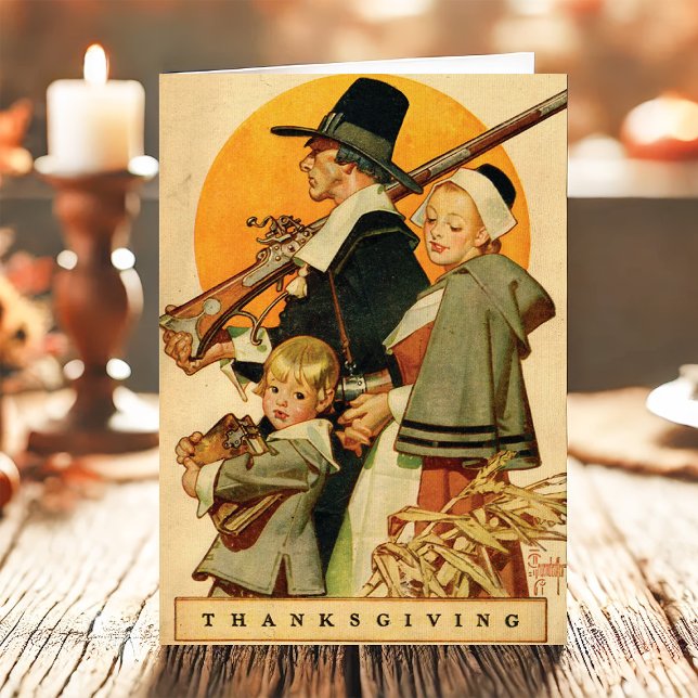 Vintage Pilgrim Family Thanksgiving Holiday Card (Creator Uploaded)