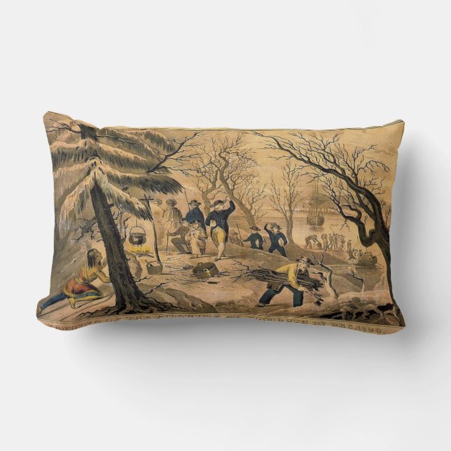 Vintage Pilgrim Image Lumbar Pillow (Front)