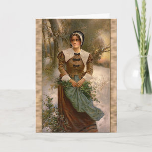 Vintage Pilgrim Woman Holiday Card