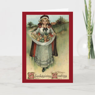 Vintage Pilgrim Woman Thanksgiving Greeting Card