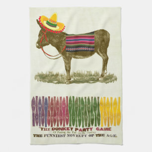 Vintage Pin the Tail on the Donkey Party Game Tea Towel
