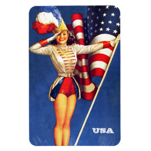 Vintage Pin-Up Art Patriotic Gift Magnets