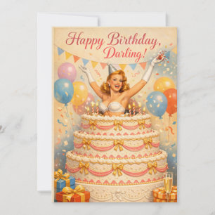Vintage Pin-Up Birthday Card, Classy Retro Glam Holiday Card