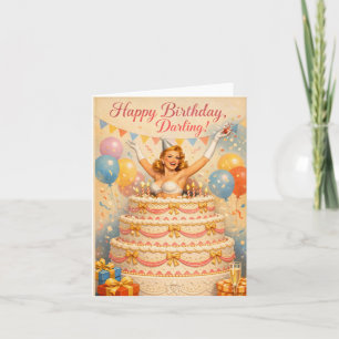 Vintage Pin-Up Birthday Card, Classy Retro Glam Holiday Card