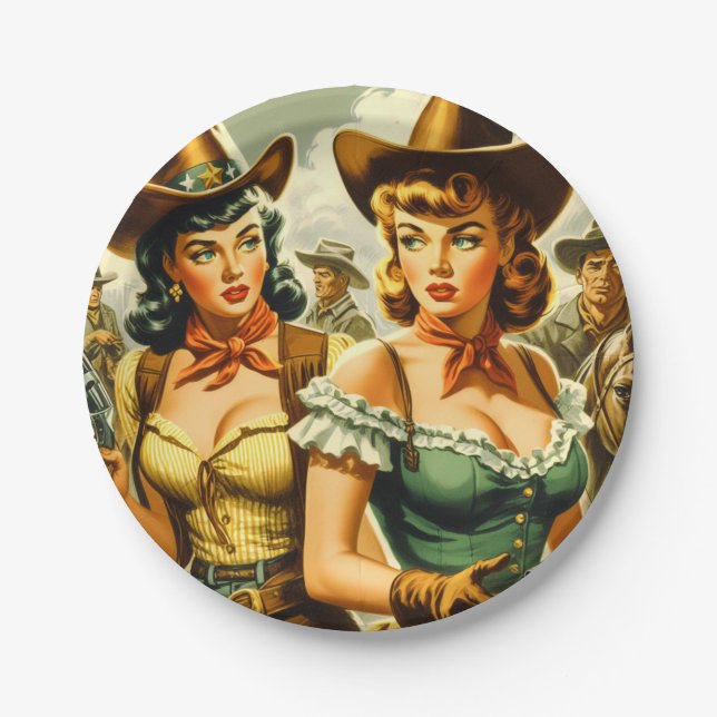 Vintage Pin-up Cowgirls Paper Plate (Front)
