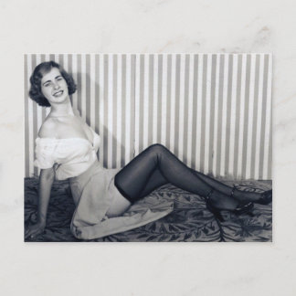 Vintage Pin Up Girl B&W Photo Postcard
