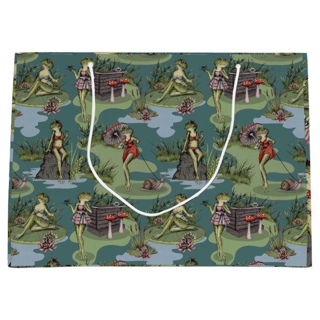 Vintage Pin-Up Girl Frogs Large Gift Bag (Front)