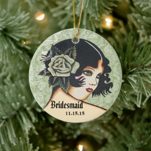 Vintage Pin Up Girl Green Wedding Bridesmaid Ceramic Tree Decoration
