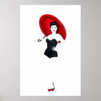 Vintage pin-up girl - Red Umbrella