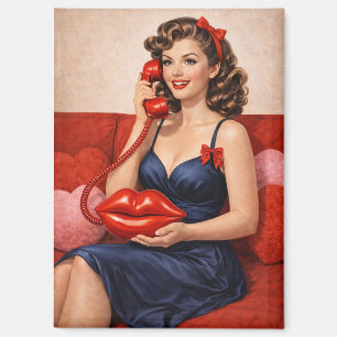 Vintage Pin-Up Girl with Kiss Phone Magnet