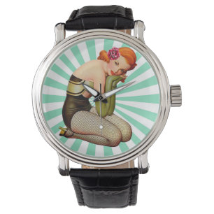 Vintage Pin-up girl with rose Watch