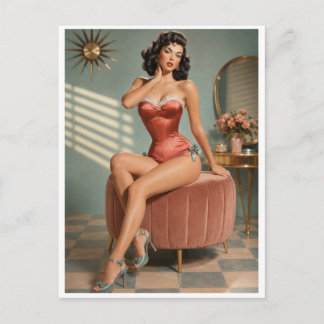Vintage Pin-Up Glamour Art Print | Retro Boudoir Postcard