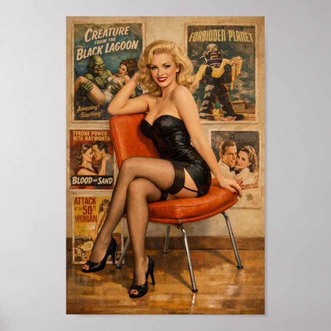 Vintage Pin-Up Glamour with Aged Movie Posters (Front)