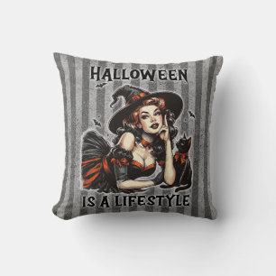Vintage Pin-Up Halloween Witch Two Sided Print Cushion