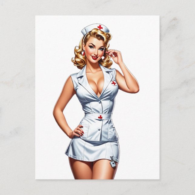 Vintage Pin-up Nurse Digital Art Postcard (Front)