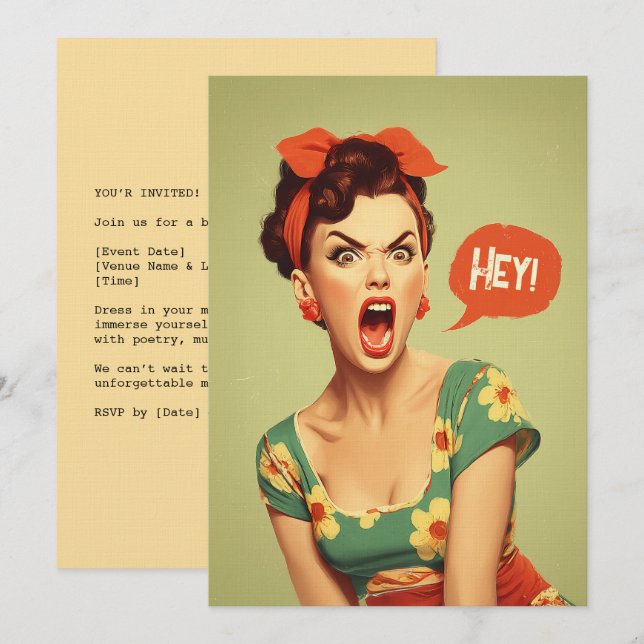 Vintage Pin-Up Power Shout Invitation (Front/Back)