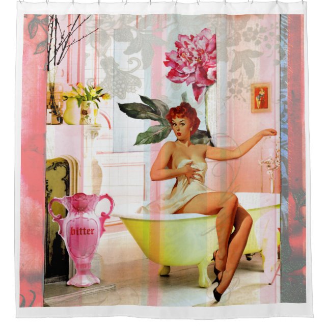 vintage pin up shower curtain (Front)