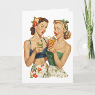 Vintage Pin-Up Summer Cocktail Friends Card