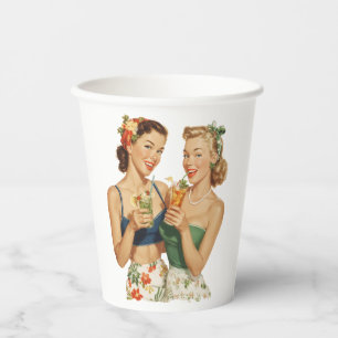 Vintage Pin-Up Summer Cocktail Friends Paper Cups