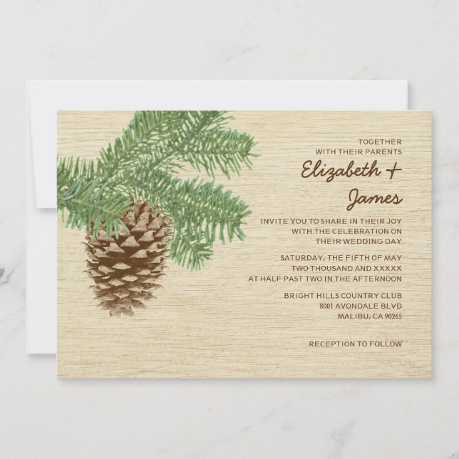 Vintage Pine Cone Wedding Invitations (Front)
