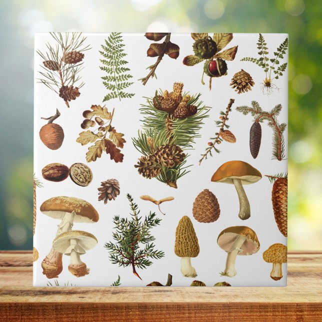 Vintage Pine Forest Treasures Seamless Pattern Tile (Close up)