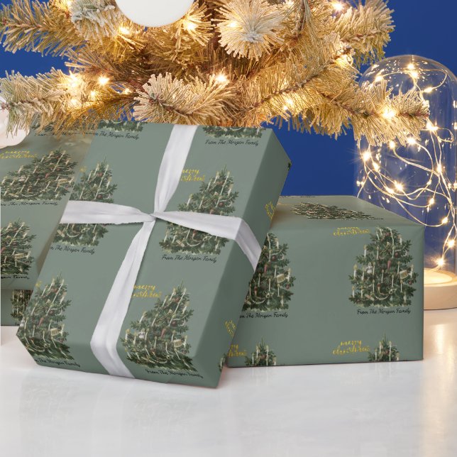 Vintage Pine Tree Green Christmas  Wrapping Paper (Holidays)