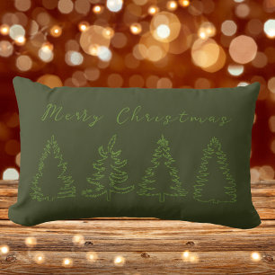Vintage Pine Tree Rustic Green Christmas Lumbar Cushion