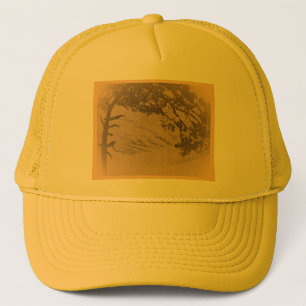 Vintage Pine tree silhouette, sunrise Trucker Hat