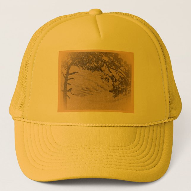Vintage Pine tree silhouette, sunrise Trucker Hat (Front)