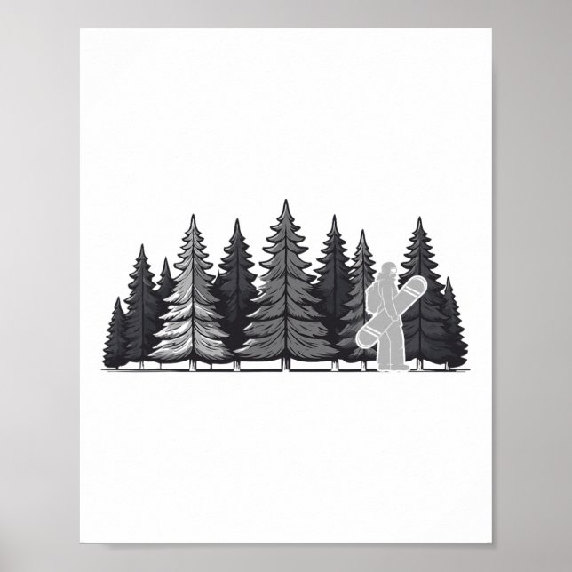 Vintage Pine Tree Snowboard - Cool Snowboarding  Poster (Front)