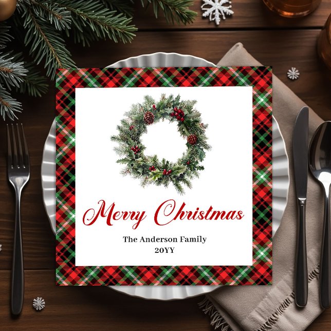 Vintage Pine Wreath Christmas Napkin Personalized (Vintage Pine Wreath Christmas Napkin Personalized)