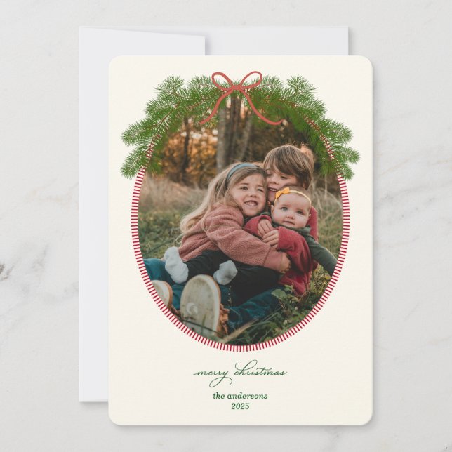 Vintage Pine Wreath Frame Photo Card  (Front)