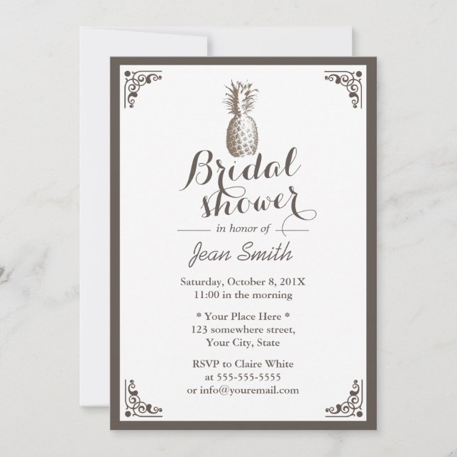 Vintage Pineapple Bridal Shower Invitation (Front)