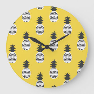 Vintage Pineapple Fun Seamless Illustration Large Clock