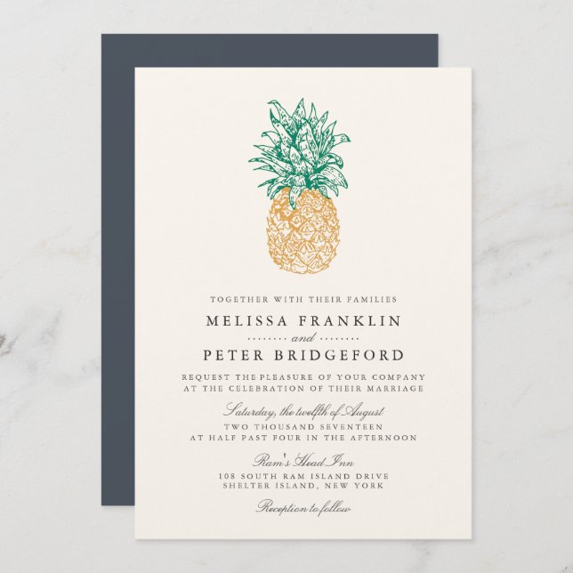 Vintage Pineapple II Wedding Invitation (Front/Back)