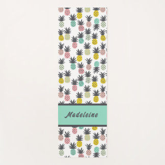 Vintage Pineapple in Gold Teal Aqua Pink Monogram Yoga Mat